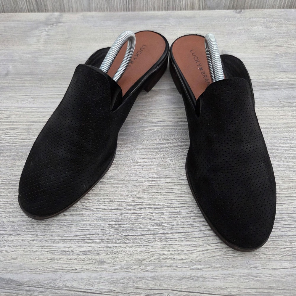 Lucky‎ Brand Cristley Mules Black Perforated Leather Loafers Womens 10M